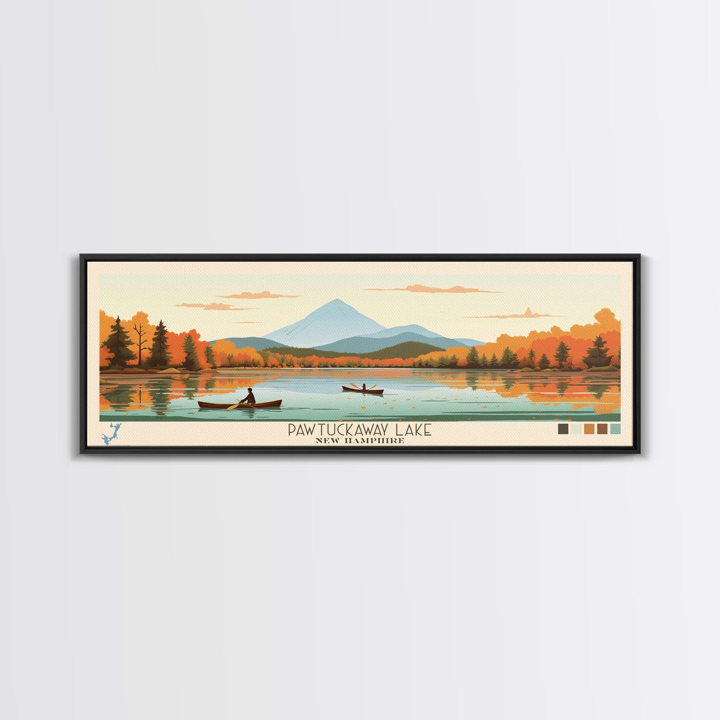 Pawtuckaway Lake, New Hampshire Framed Canvas Print, Panoramic Wall Art, Midcentury Modern, Pop Art, Home Decor, Travel Poster, Bedroom Art