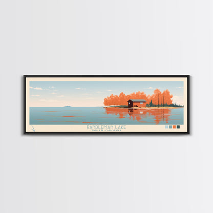 Randleman Lake, North Carolina Framed Canvas Print, Living Room Art, Midcentury Modern, Panoramic Wall Art, Pop Art, Travel Poster