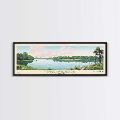 Triadelphia Reservoir, Maryland Framed Canvas Print, Lake House Decor, Midcentury Modern Art, Pop Art, Travel Poster, Living Room Wall Art