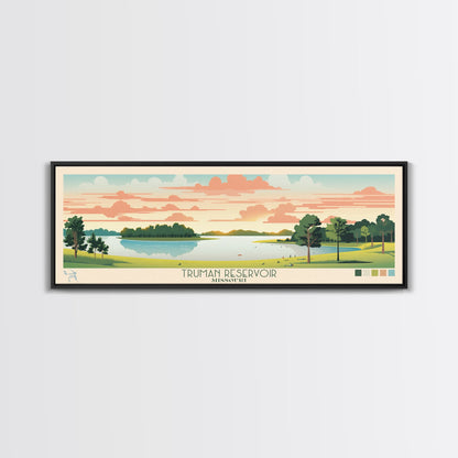 Truman Reservoir, Missouri Framed Canvas Print, Lake House Decor, Midcentury Modern Art, Pop Art, Travel Poster, Living Room Wall Art
