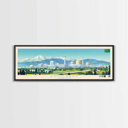 Ashgabat, Turkmenistan Panoramic Travel Poster Canvas Print, Ashgabat, Turkmenistan Painting, Turkmenistan Art, Ashgabat Panoramic Travel Art, Travel Painting