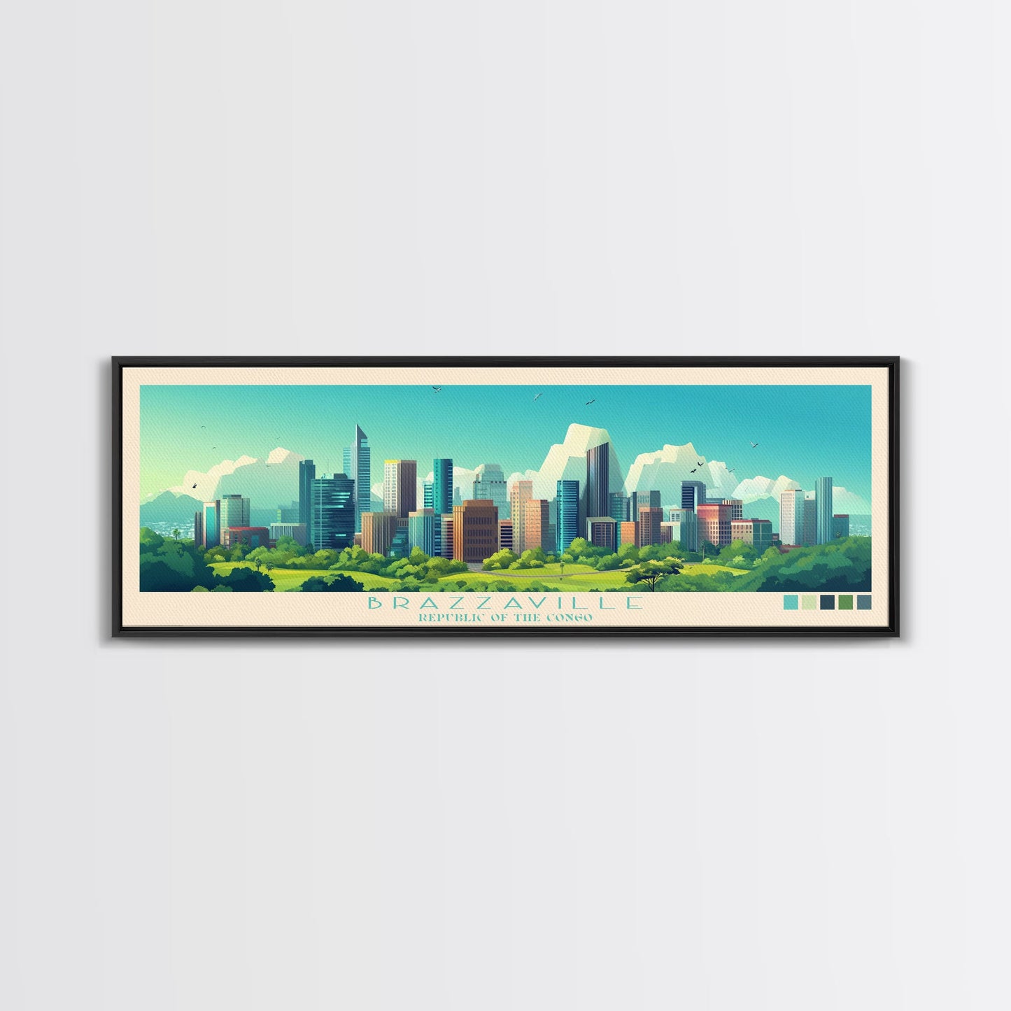 Brazzaville, Republic of the Congo Panoramic Travel Poster Canvas Print, Brazzaville, Republic of the Congo Painting, Republic of the Congo Art, Brazzaville Travel Art, Living Room Painting