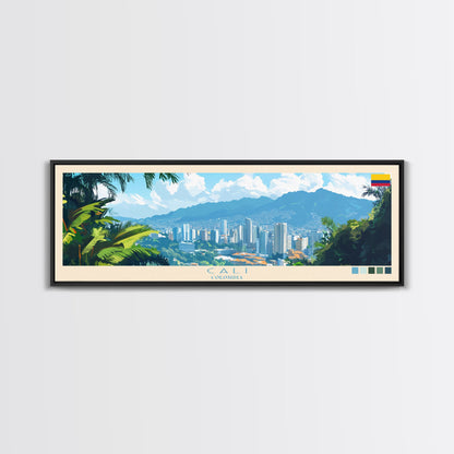 Cali, Colombia Travel Poster Panoramic Canvas Print, Cali, Colombia Painting, Colombia Art, Cali Travel Art, Guest Room Painting