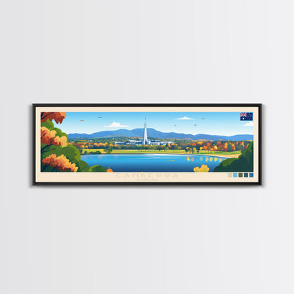 Canberra, Australia Panoramic Travel Poster Canvas Print, Canberra, Australia Painting, Australia Art, Canberra Travel Art, Guest Room Painting