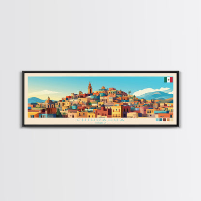 Chihuahua, Mexico Panoramic Travel Poster Canvas Print, Chihuahua, Mexico Painting, Mexico Art, Chihuahua Panoramic Travel Art, Travel Painting