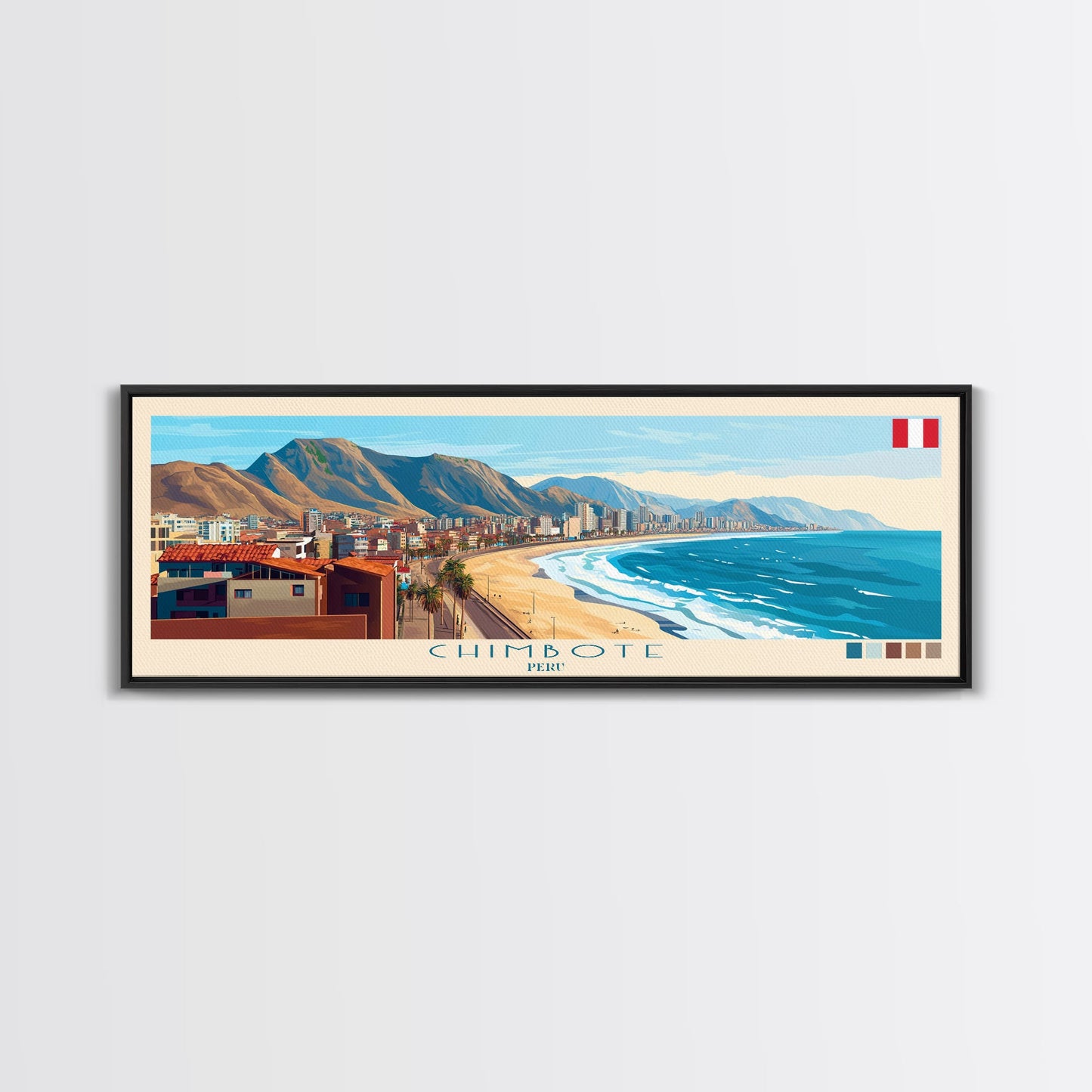 Chimbote, Peru Panoramic Travel Poster Canvas Print, Chimbote, Peru Painting, Peru Art, Chimbote Travel Art, Living Room Painting