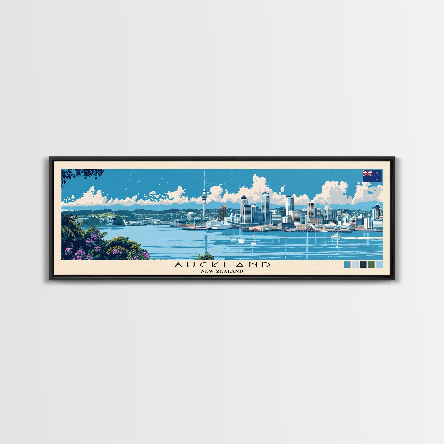 Panorama-Leinwanddruck Auckland, Neuseeland, Gemälde Auckland, Neuseeland, Kunst aus Neuseeland, Reiseposter Auckland, Reisekunst, Urlaubsgeschenk