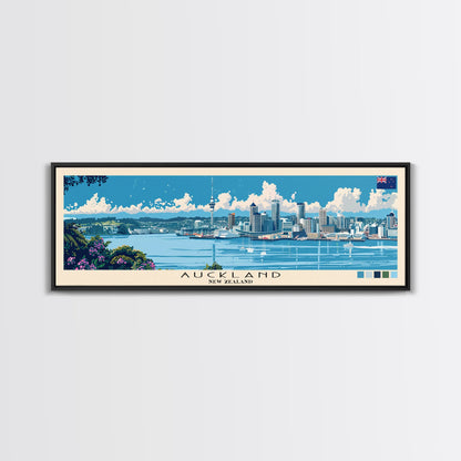 Panorama-Leinwanddruck Auckland, Neuseeland, Gemälde Auckland, Neuseeland, Kunst aus Neuseeland, Reiseposter Auckland, Reisekunst, Urlaubsgeschenk
