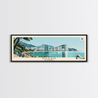 Busan, South Korea Panoramic Canvas Print, Busan, South Korea Painting, South Korea Art, Busan Travel Poster, Travel Art, Guest Room Painting
