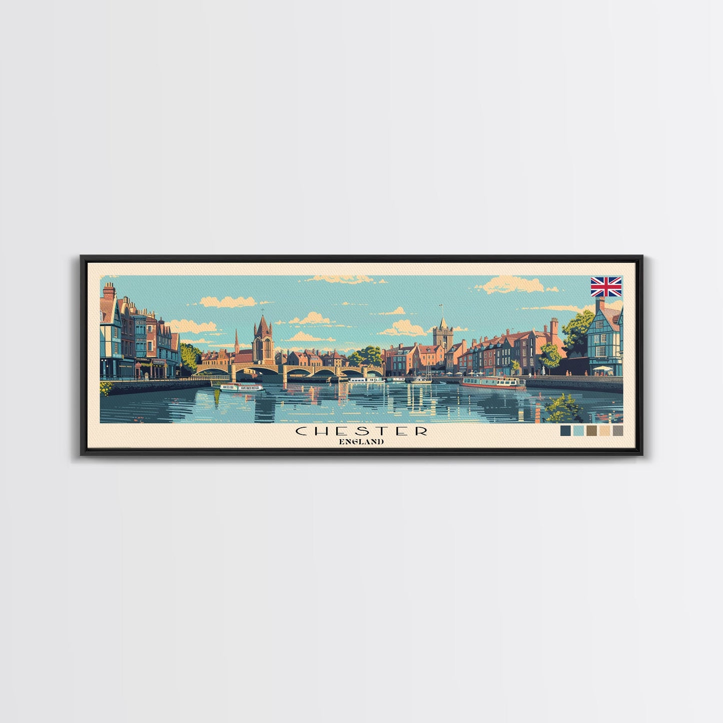 Chester, England Panoramic Canvas Print, Chester, England Painting, England Art, Chester Travel Poster, Travel Art, Living Room Painting