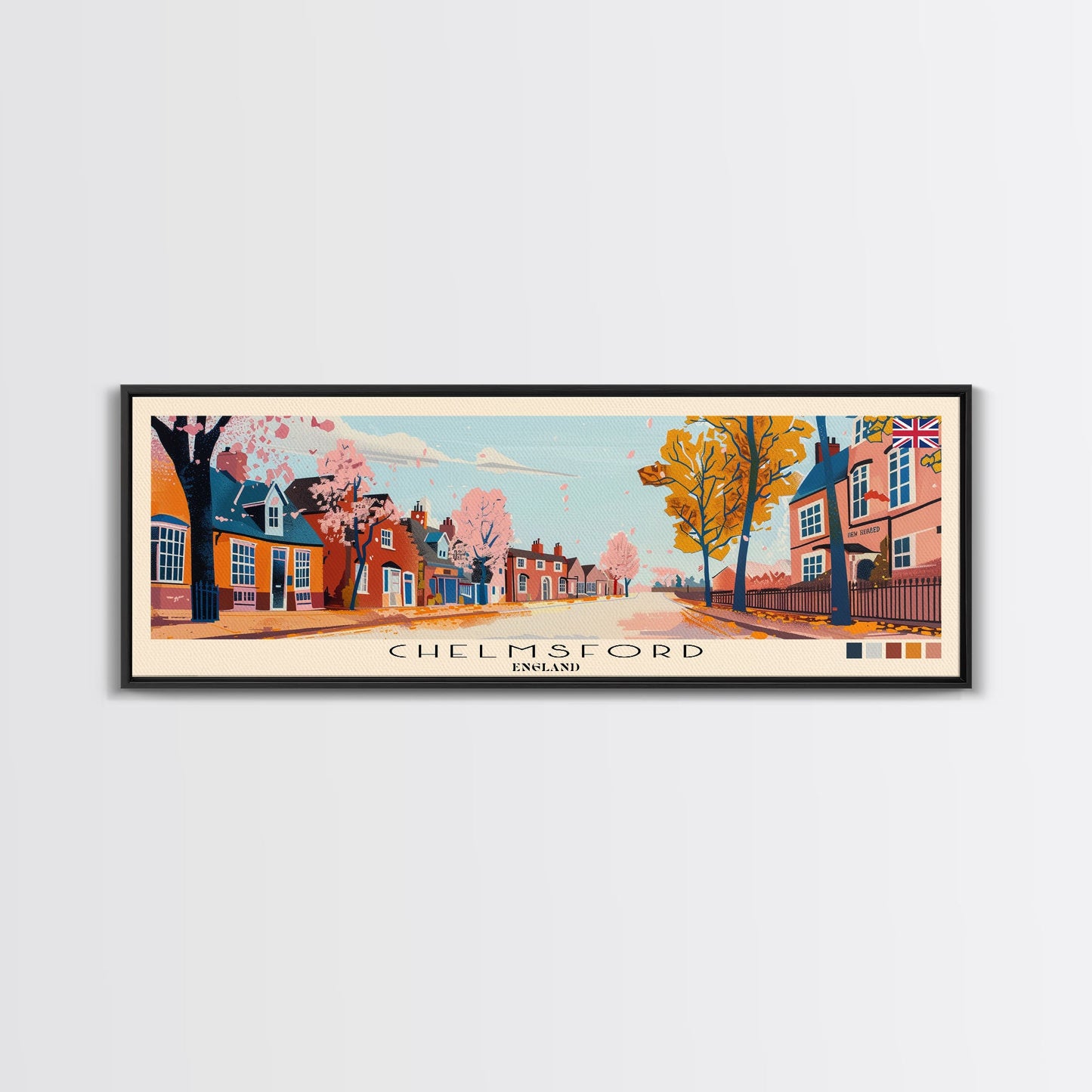 Chelmsford, England Panoramic Canvas Print, Chelmsford, England Painting, England Art, Chelmsford Travel Poster, Travel Art, Guest Room Painting