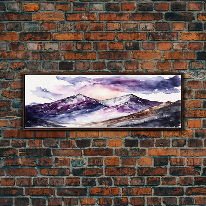 Framed Canvas Print of Majestic Mountain Landscape | Vibrant Hues | Watercolor Painting | Ready-to-Hang | Home Decor