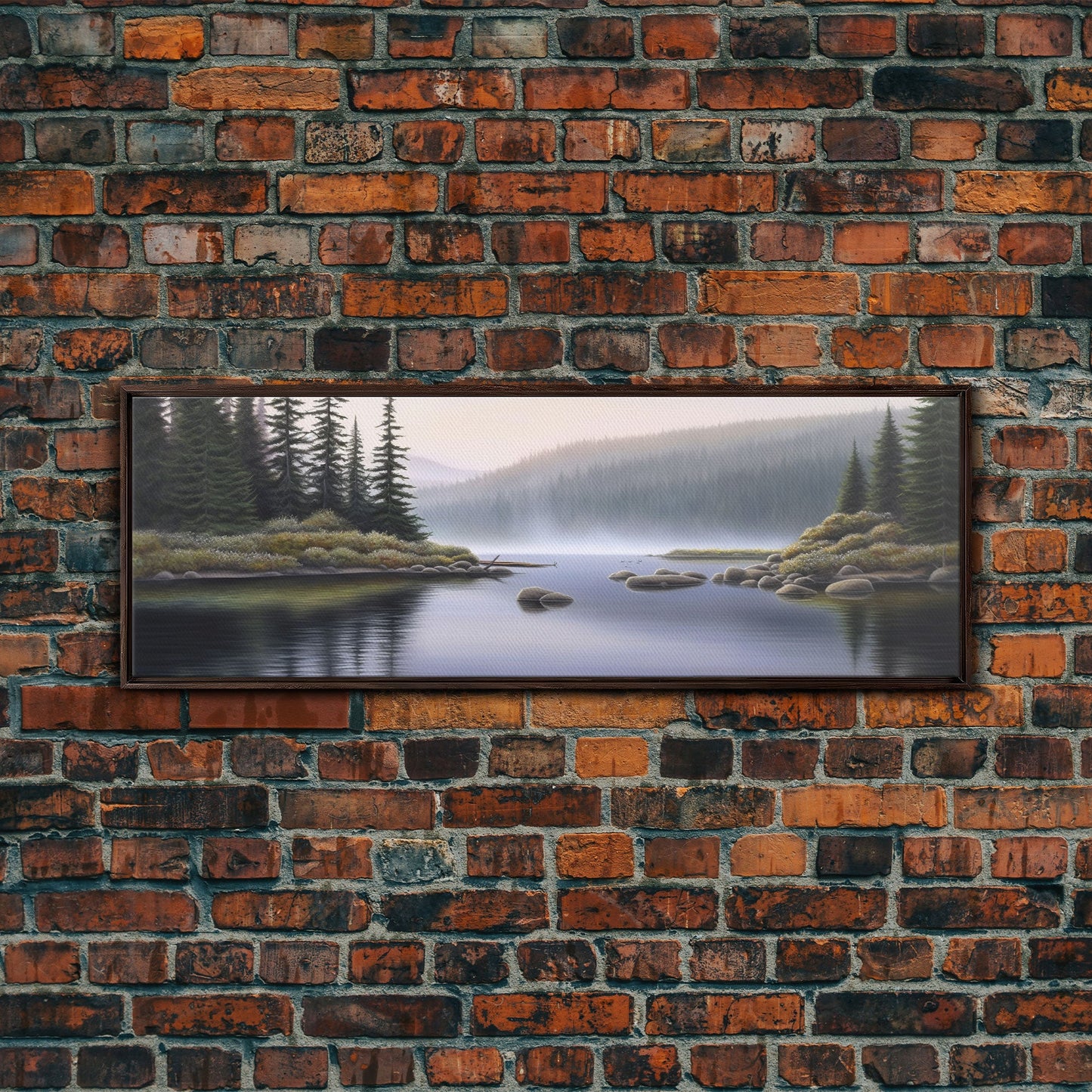 Colored Pencil Landscape Wall Art Print, Riverbank, River, Trees, Mountain, Nature Large Canvas Art Print, Panoramic, Wall Art, Canvas Print