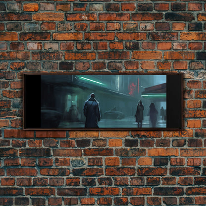 City Canvas Art Print, City Art, Dark Night Street Art, Urban Art, Neon Lights In City, Large Urban Art, Panoramic, Wall Art, Canvas Print