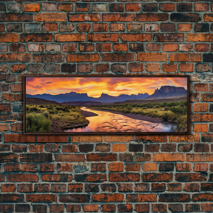 Photographic Panoramic of Big Bend Texas National Park, Sunset Photography, National Park Art, Framed Canvas Print, Landscape Photography