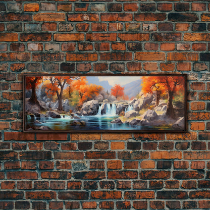 Beautiful Fall Centerpiece Wall Art, Framed Canvas Print, Autumn Landscape Watercolor Painting, Minimalist Boho Style Wall Art, Minimalist