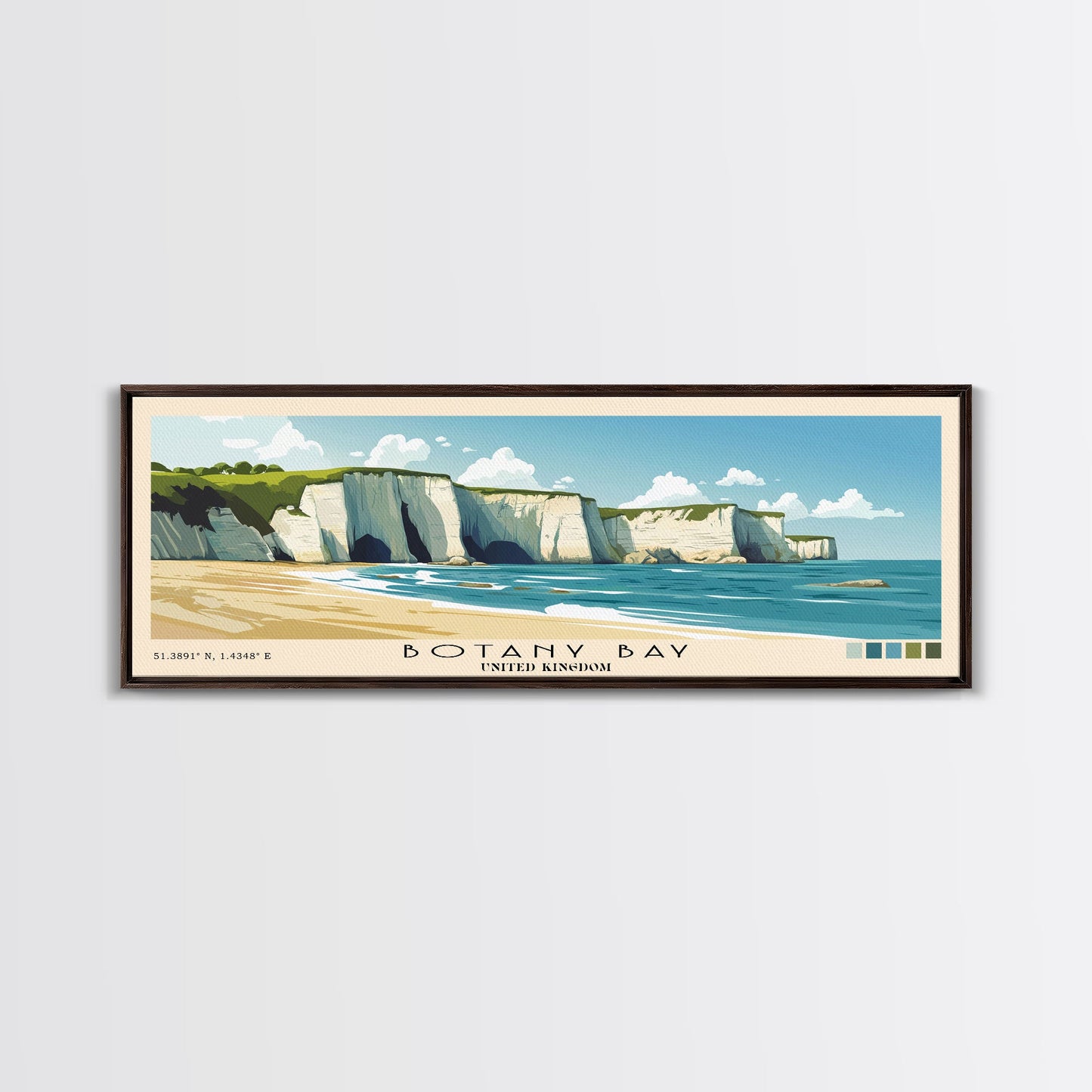 Botany Bay, United Kingdom Panoramic Print, Vacation Gift, United Kingdom Wall Art, Beach Painting, Beach Decor, Beach Or Lakehouse Art