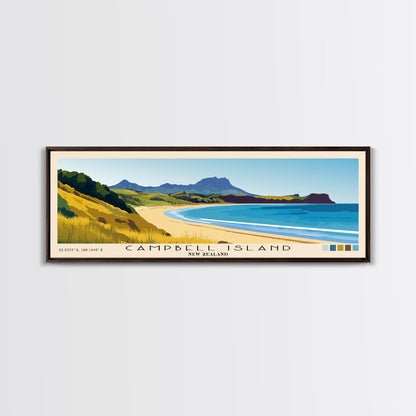 Campbell Island, New Zealand Panoramic Print, Vacation Gift, New Zealand Wall Art, Beach Painting, Beach Decor, Large Wall Art, Wood Frame Art