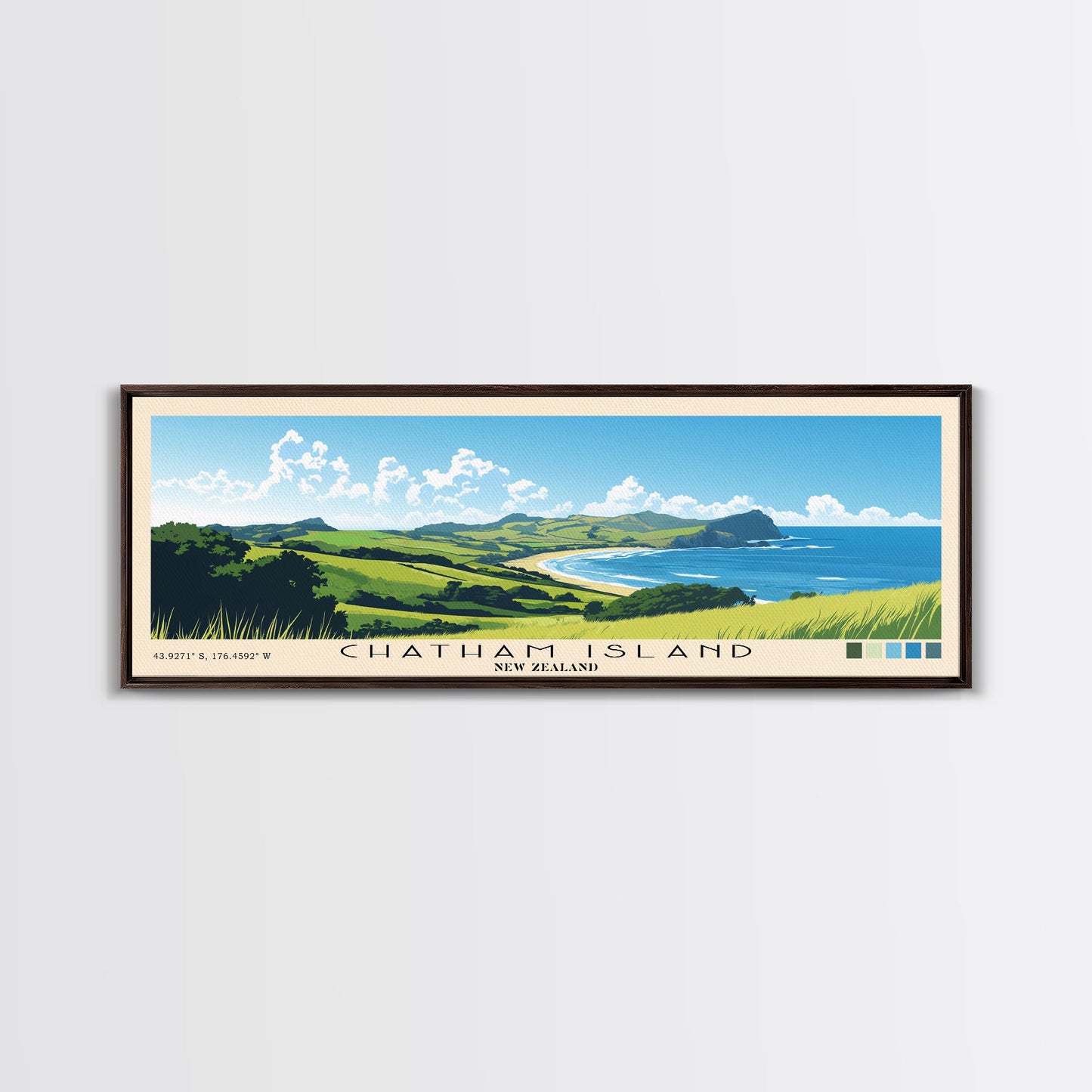 Chatham Island, New Zealand Panoramic Print, Vacation Gift, New Zealand Wall Art, Beach Painting, Beach Decor, Beach Or Lakehouse Art