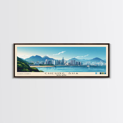 Cheung Sha, Hong Kong Panoramic Print, Vacation Gift, Hong Kong Wall Art, Beach Painting, Beach Decor, Large Wall Art, Wood Frame Art