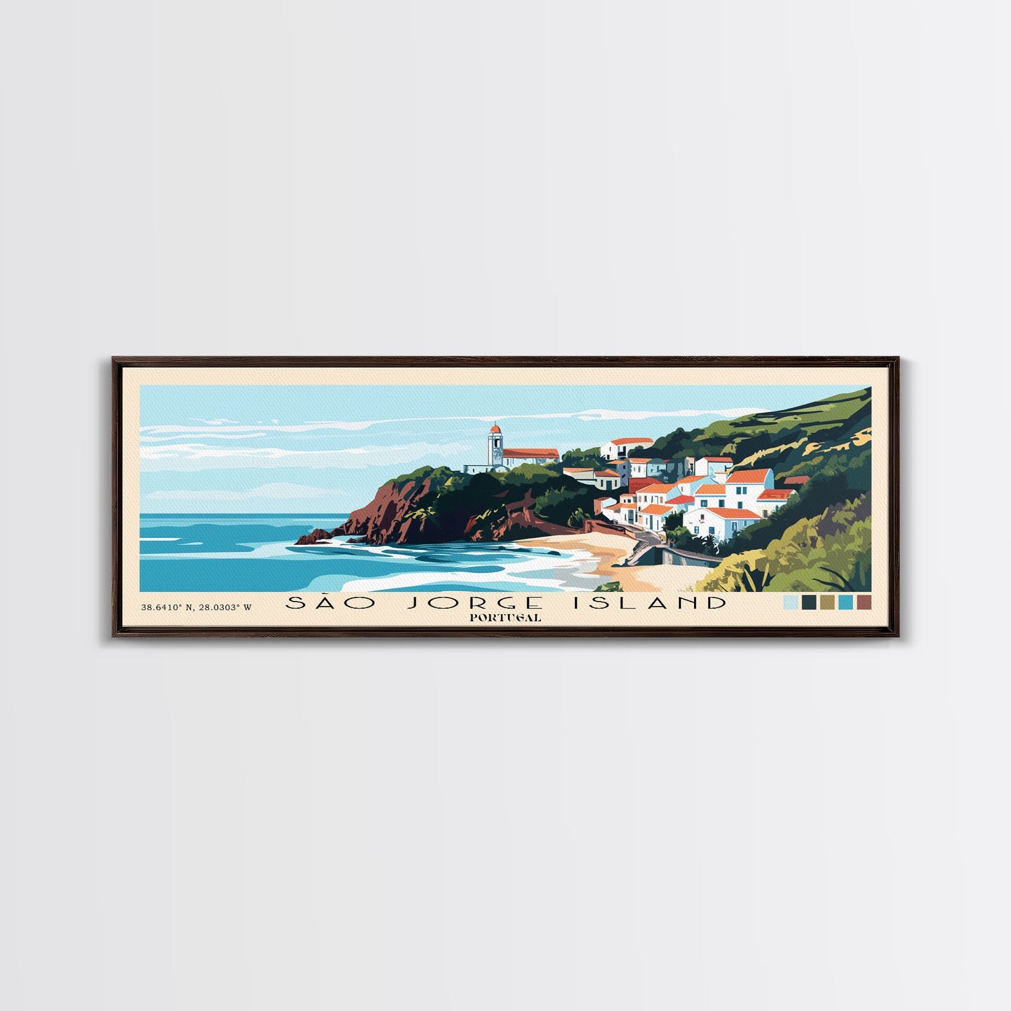 São Jorge Island, Portugal Panoramic Beach Print, Vacation Gift, Portugal Wall Art, Beach Painting, Beach Decor, Beach Painting