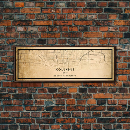 Columbus Panoramic vintage map print poster or framed canvas, Ohio map print poster canvas, Columbus city map print poster canvas