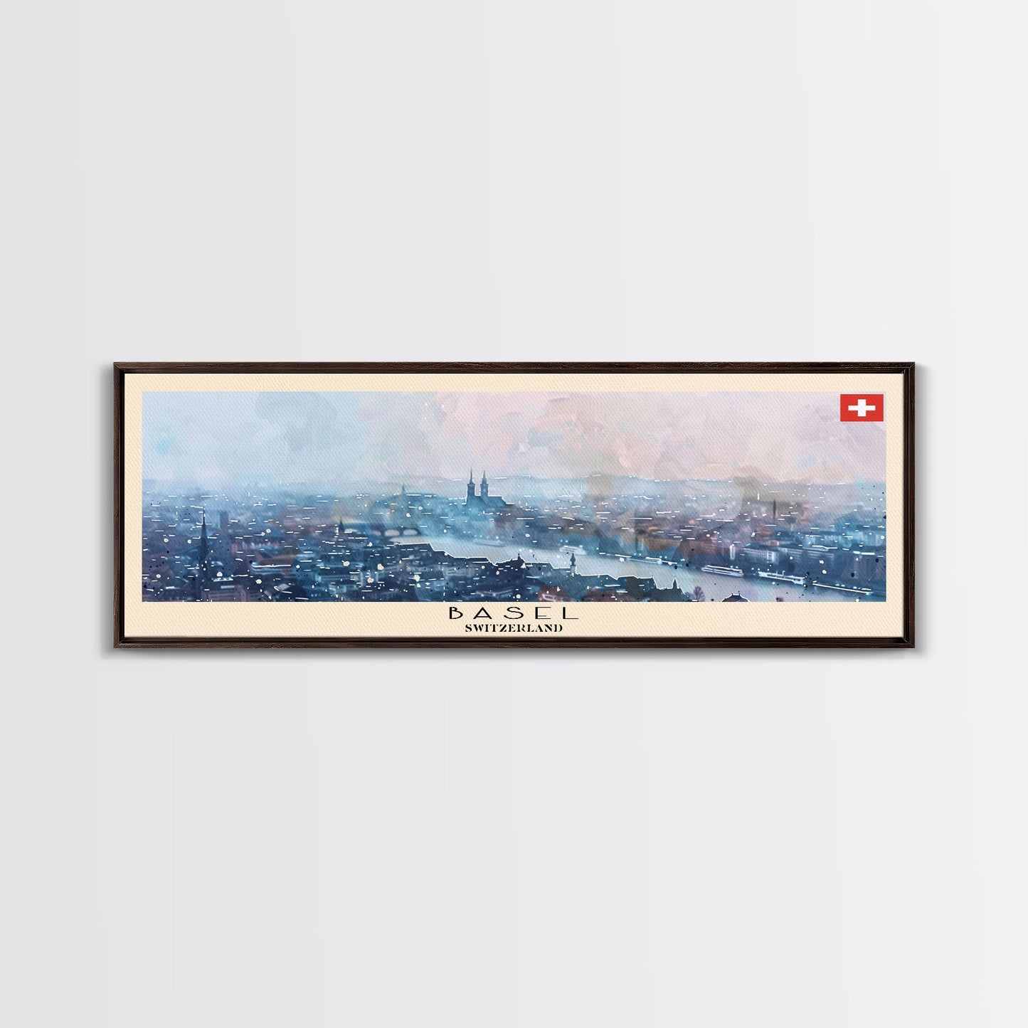 Basel Switzerland Travel Art, City Art, Framed Canvas Print or Metal Wall Art, Europe Travel Poster, Panoramic Wall Art, Extra Wide Wall Art
