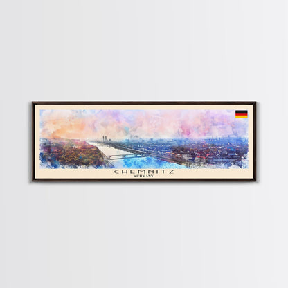 Chemnitz Germany Wall Art, Panoramic Travel Poster, Panoramic Framed Canvas Print, City Wall Art, Wall Hanging Home Decor, Travel Art