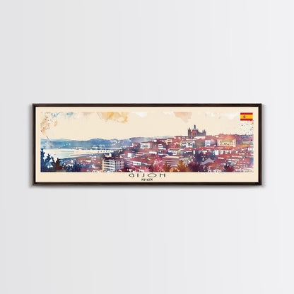 Gijón, Spanien – Kunstdruck für die Wand, Panorama-Stadtbild, Reisekunst, Wanddekoration, Urlaubsgeschenk, gerahmter Leinwanddruck oder Metallbild