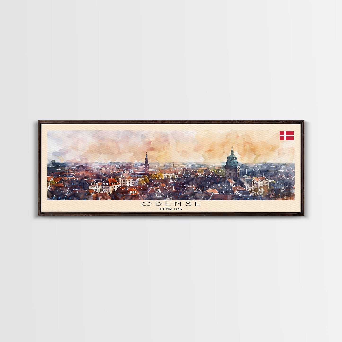 Odense, Dänemark – Wandbild, Panorama-Reiseposter, gerahmter Panorama-Leinwanddruck, Stadtbild, Wanddekoration, Reisekunst