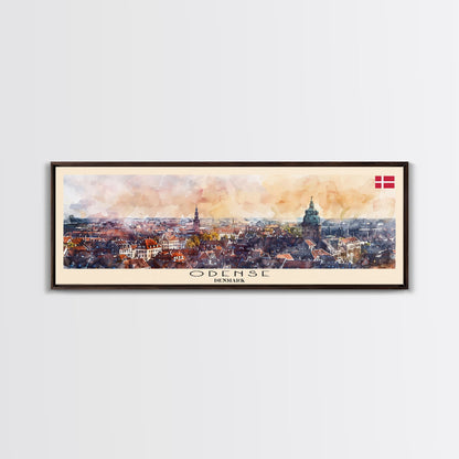 Odense, Dänemark – Wandbild, Panorama-Reiseposter, gerahmter Panorama-Leinwanddruck, Stadtbild, Wanddekoration, Reisekunst