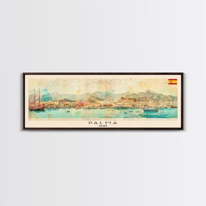 Palma Spain Travel Art, City Art, Framed Canvas Print or Metal Wall Art, Europe Travel Poster, Panoramic Wall Art, Extra Wide Wall Art