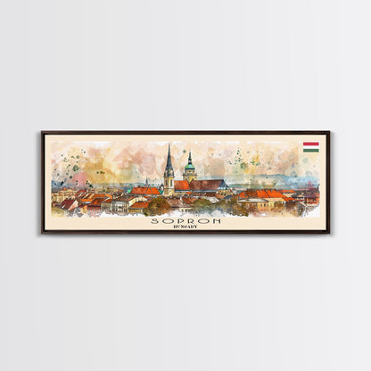 Sopron Hungary Travel Art, City Art, Framed Canvas Print or Metal Wall Art, Europe Travel Poster, Panoramic Wall Art, Extra Wide Wall Art