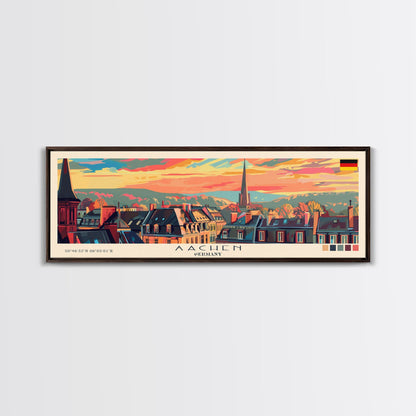 Aachen Germany  Panoramic Travel Poster, Framed Canvas Print or Metal Wall Art, Travel Art, Home Decor, Panoramic Painting, Midcentury Art