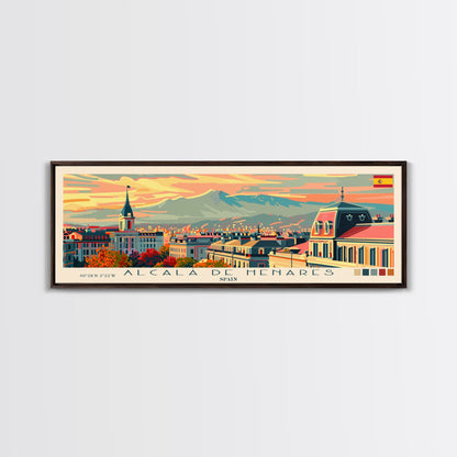 Alcalá Spain Travel Art, City Art, Framed Canvas Print or Metal Wall Art, Europe Travel Poster, Panoramic Wall Art, Extra Wide Wall Art