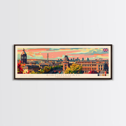 Birmingham United Kingdom Travel Print Wall Art, Panoramic City Art, Travel Art, Wall Decor, Vacation Gift, Framed Canvas Print Or Metal Art