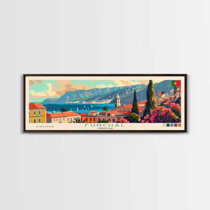 Funchal Portugal Travel Print Wall Art, Panoramic City Art, Travel Art, Wall Decor, Vacation Gift, Framed Canvas Print Or Metal Art