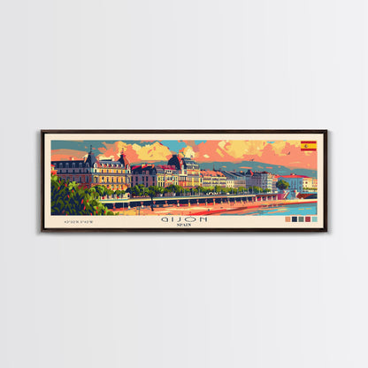 Gijón, Spanien – Kunstdruck für die Wand, Panorama-Stadtbild, Reisekunst, Wanddekoration, Urlaubsgeschenk, gerahmter Leinwanddruck oder Metallbild