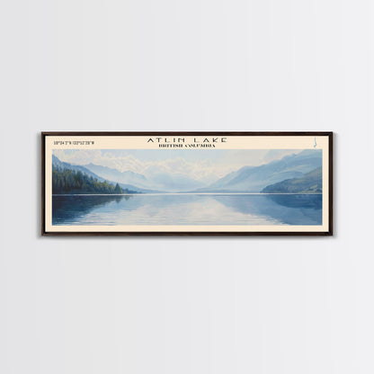 Atlin Lake Panoramic Framed Canvas Print, Lake House Decor, Minimalist Art, Travel Poster, Scenic View, Nature Wall Art