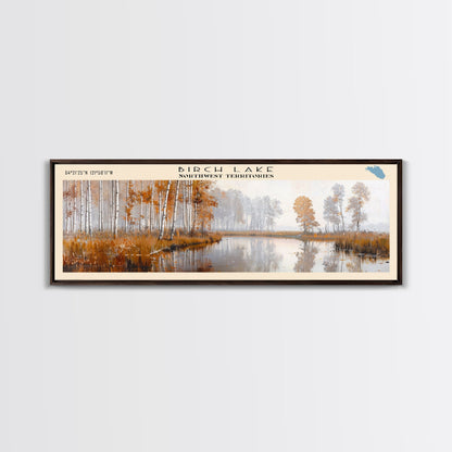Birch Lake Framed Canvas Print, Panoramic Lake House Decor, Scenic View, Travel Poster, Rustic Art, Lake Painting