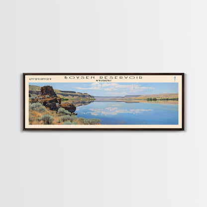 Boysen Reservoir Wyoming Framed Canvas Print, Lake House Art, Panoramic Wall Art, Travel Poster, Minimalist Lake Painting, Home Decor