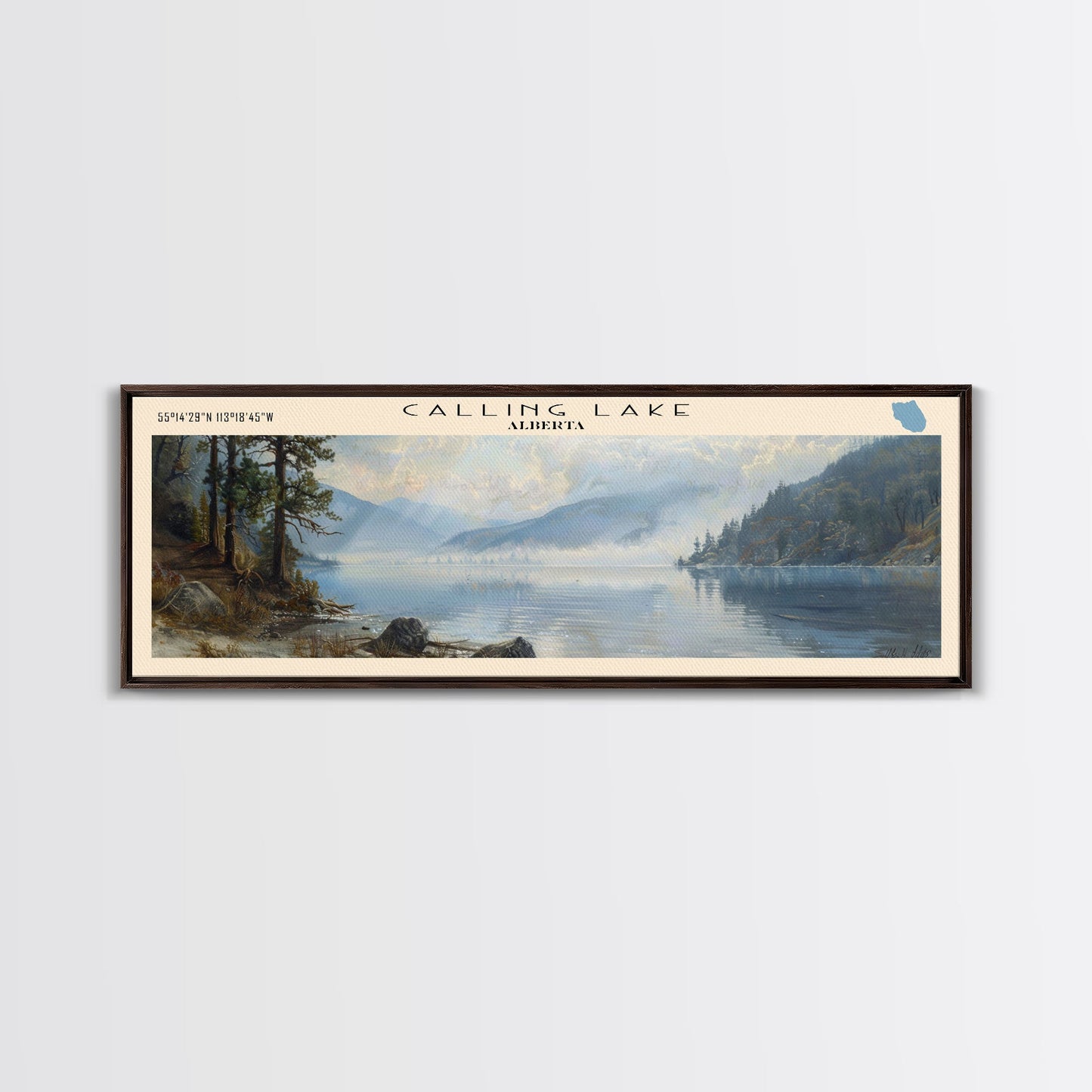 Calling Lake Framed Canvas Print, Panoramic Lake House Decor, Wall Art, Travel Poster, Rustic Lake Painting, Nature Art