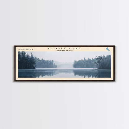 Candle Lake Framed Canvas Print, Panoramic Lake House Decor, Wall Art, Travel Poster, Rustic Lake Painting, Home Decor