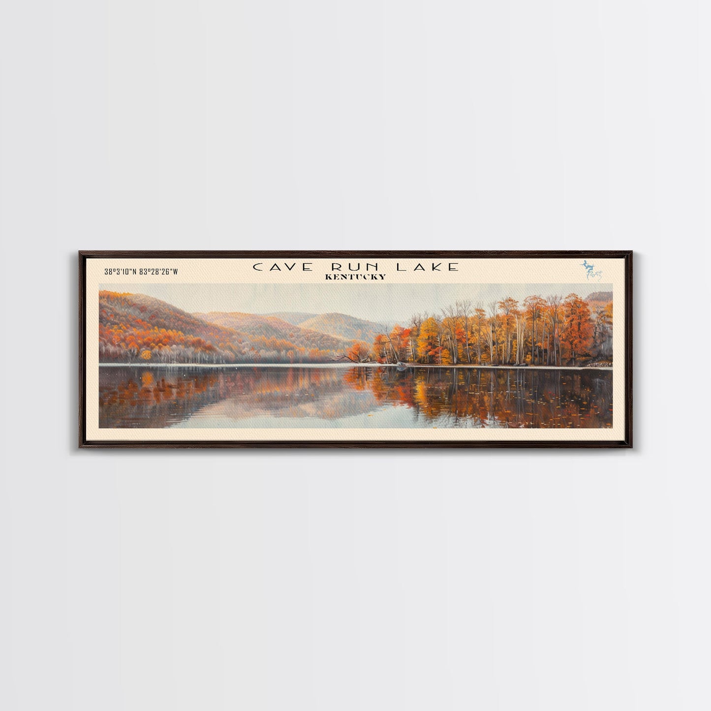 Cave Run Lake Kentucky Framed Canvas Print, Lake House Decor, Panoramic Wide Art, Travel Poster, Rustic Lake Painting, Nature Art
