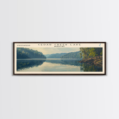 Cedar Creek Lake Kentucky Framed Canvas Print, Panoramic Lake House Decor, Wide Wall Art, Travel Poster, Rustic Lake Painting, Nature Art