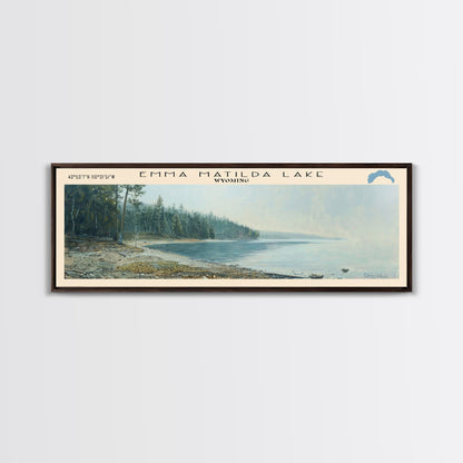 Emma Matilda Lake Wyoming Framed Canvas Print, Lake House Decor, Panoramic Wall Art, Travel Poster, Modern Lake Painting, Nature Art