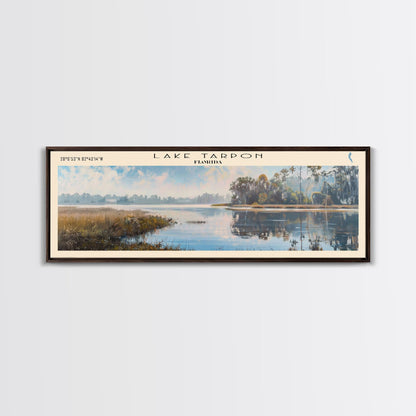 Lake Tarpon Florida Framed Canvas Print, Lake House Decor, Panoramic Wall Art, Travel Poster, Beautiful Landscape Painting, Living Room Decor