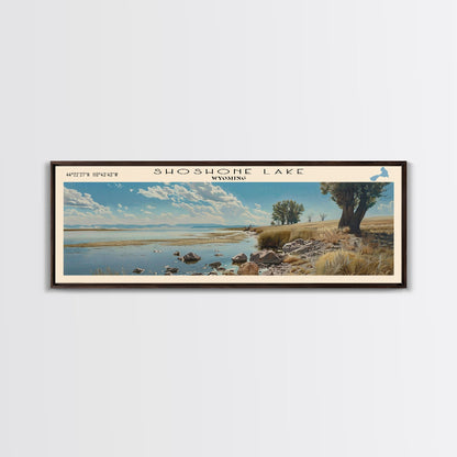 Shoshone Lake Wyoming Panoramic Framed Canvas Print, Lake House Decor, Wall Art, Travel Poster, Tranquil Landscape, Living Room Decor