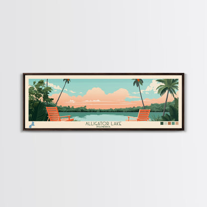 Alligator Lake Florida Framed Canvas Print, Panoramic Travel Poster, Pop Art, Midcentury Modern Wall Art, Scenic Bedroom Decor