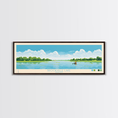 Brookville Lake Indiana Framed Canvas Print, Midcentury Modern Panoramic Wall Art, Living Room Decor, Pop Art, Travel Poster Art, Nature Painting
